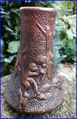 Booth & Co Rare Delhi Ware Bretby Studio Pottery Vase Marked 2100 Monkey's