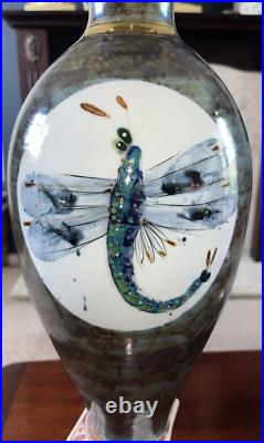 Brian Dickenson Large Studio Pottery Vase Insect Design Brian Dickenson Large Studio Pottery Vase Insect Design