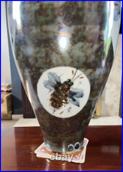 Brian Dickenson Large Studio Pottery Vase Insect Design Brian Dickenson Large Studio Pottery Vase Insect Design