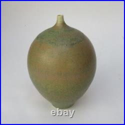 Bridget Drakeford, green glazed studio pottery porcelain bottle vase, c2000