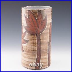 Briglin Studio Pottery Very Large Cylinder Vase Autumn Leaves c1975