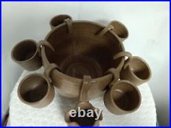British Studio Pottery Punch Bowl, Ladle and 6 Goblets