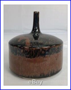 Brother Thomas Bezanson Pottery Pinch Vase Tenmoku Glaze Weston Vermont
