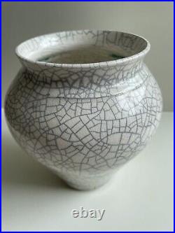 Bruce Chivers crackle glaze Raku studio pottery vase
