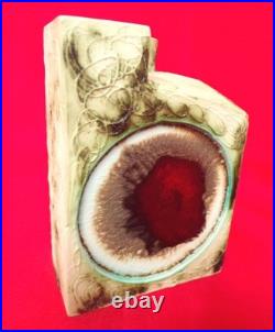 CARN POTTERY RED SPOT SLOPED LEDGE VASE SIGNED by JOHN BEUSMANS RARE