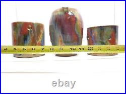 Canister Pitcher 3 Pc Set Studio Art Pottery Rainbow Drip Glaze Vtg 2002 Signed