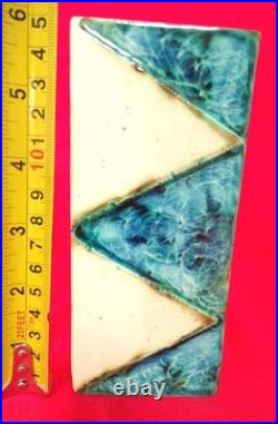 Carn Pottery Flat Box Vase Sea Blue Gloss Glaze Triangles Signed J Beusmans Rare