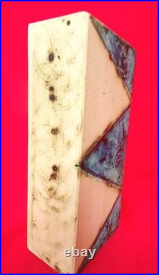 Carn Pottery Flat Box Vase Sea Blue Gloss Glaze Triangles Signed J Beusmans Rare