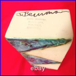 Carn Pottery Flat Box Vase Sea Blue Gloss Glaze Triangles Signed J Beusmans Rare