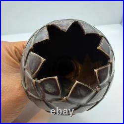 Caro Gates Studio Pottery Artichoke Thistle Vase Hand Carved Ceramic Sculpture