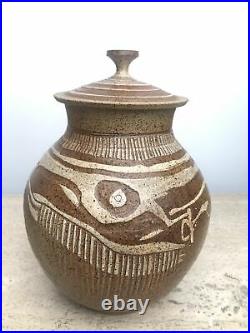 Charles Counts Abstract Sgraffito Studio Pottery Lidded Jar Vase c. 1960s