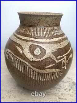 Charles Counts Abstract Sgraffito Studio Pottery Lidded Jar Vase c. 1960s