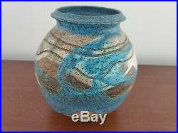 Charles Counts Blue White Brown Glazed Vase Signed Pottery