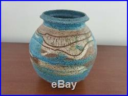 Charles Counts Blue White Brown Glazed Vase Signed Pottery