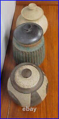 Charles Counts Studio Pottery Stoneware lidded pots rising fawn (3) mid century