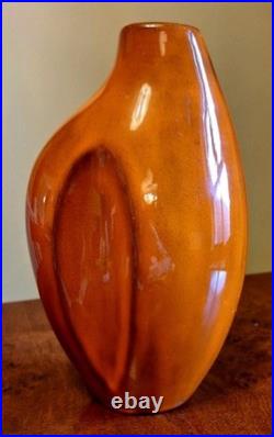 Charming Decorative Studio Pottery Vase Orange Mid Century Modern Tear Drop 21cm