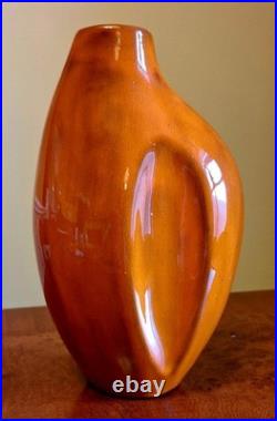 Charming Decorative Studio Pottery Vase Orange Mid Century Modern Tear Drop 21cm