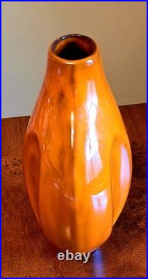 Charming Decorative Studio Pottery Vase Orange Mid Century Modern Tear Drop 21cm