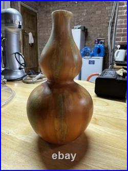 Chinese Hulu Double Gourd Vase Vintage Studio Pottery Drip Glaze Orange Green