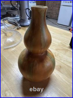 Chinese Hulu Double Gourd Vase Vintage Studio Pottery Drip Glaze Orange Green
