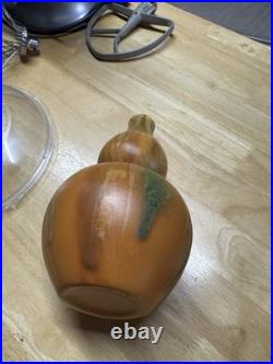 Chinese Hulu Double Gourd Vase Vintage Studio Pottery Drip Glaze Orange Green