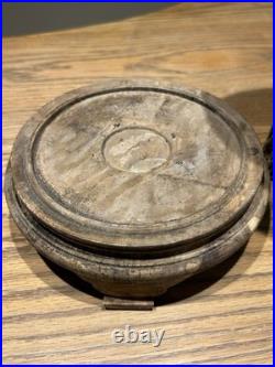 Chinese Studio Art Pottery Tree Trunk Vase with Frog & Wood Stand Signed