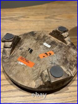 Chinese Studio Art Pottery Tree Trunk Vase with Frog & Wood Stand Signed