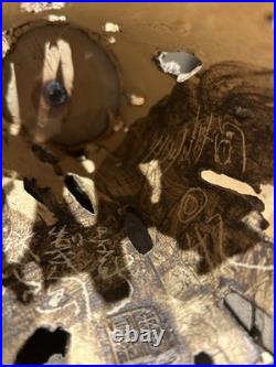 Chinese Studio Art Pottery Tree Trunk Vase with Frog & Wood Stand Signed