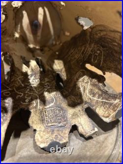 Chinese Studio Art Pottery Tree Trunk Vase with Frog & Wood Stand Signed