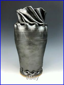 Clark House Pottery Ohrigami Folded George Ohr Style Vase Gunmetal Gray 2015