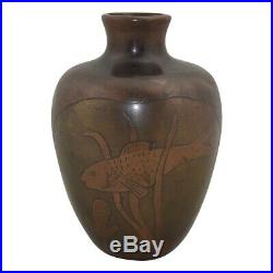 Clewell Copper Clad Weller Pottery Fish In The Seaweed Arts and Crafts Vase