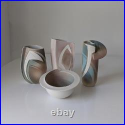 Collection 4 vintage studio pottery Elaine Dick'Space Scape' ceramics Scotland