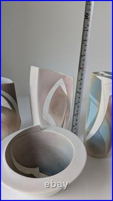 Collection 4 vintage studio pottery Elaine Dick'Space Scape' ceramics Scotland