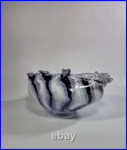 Contemporary Peter Layton British Studio Glass Multicoloured Footed Dish Signed