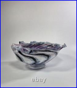 Contemporary Peter Layton British Studio Glass Multicoloured Footed Dish Signed