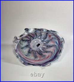 Contemporary Peter Layton British Studio Glass Multicoloured Footed Dish Signed