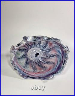 Contemporary Peter Layton British Studio Glass Multicoloured Footed Dish Signed