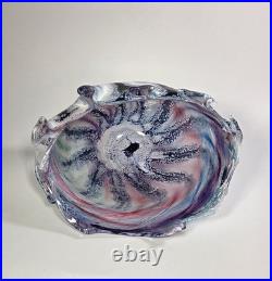 Contemporary Peter Layton British Studio Glass Multicoloured Footed Dish Signed