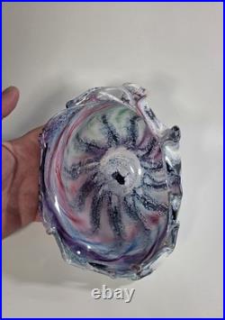 Contemporary Peter Layton British Studio Glass Multicoloured Footed Dish Signed