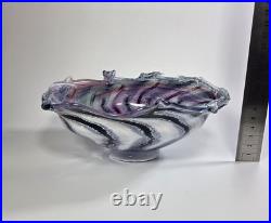 Contemporary Peter Layton British Studio Glass Multicoloured Footed Dish Signed
