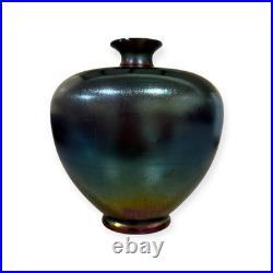 Contemporary Studio Art Glass Iridescent Vase Modern Loetz / Tiffany Style