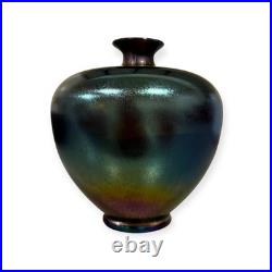 Contemporary Studio Art Glass Iridescent Vase Modern Loetz / Tiffany Style