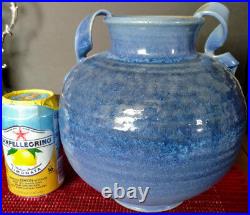 Cranbrook Pottery Cobalt Blue Glaze Stoneware Double Handled Bowl-Vase 1920-30's