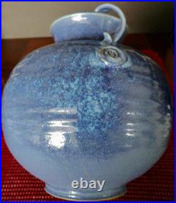 Cranbrook Pottery Cobalt Blue Glaze Stoneware Double Handled Bowl-Vase 1920-30's
