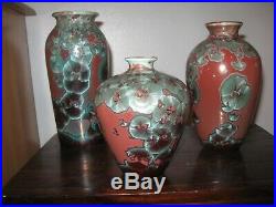 Crystalline Glaze JON PRICE 3 Piece Chinese Copper Red Reduction Fire RARE