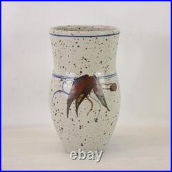 DEREK CLARKSON Studio Pottery Vase Speckled Stoneware Floral Design 21.5cm EHB