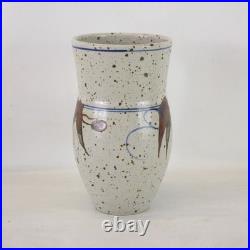 DEREK CLARKSON Studio Pottery Vase Speckled Stoneware Floral Design 21.5cm EHB