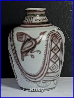 Danish L. Hjorth Art Deco Lustre Studio Pottery Vase Birds Denmark Celtic