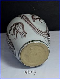 Danish L. Hjorth Art Deco Lustre Studio Pottery Vase Birds Denmark Celtic