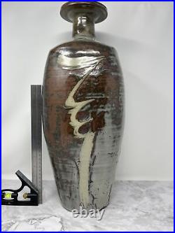 David Leach Large Wax Resist Decorated vase with Tenmoku Glaze 49 cm #889